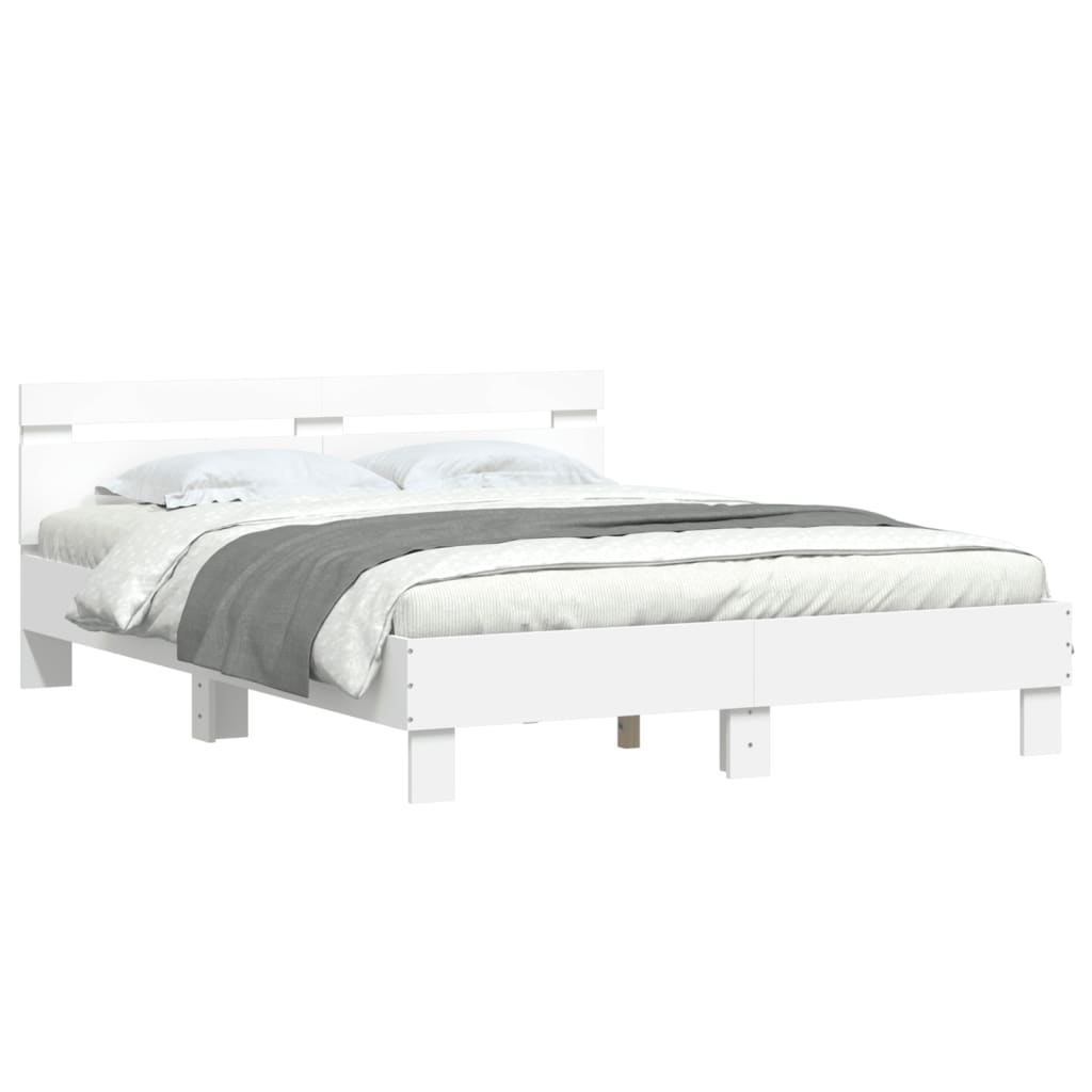 Bed Frame with LED without Mattress White 140x200 cm