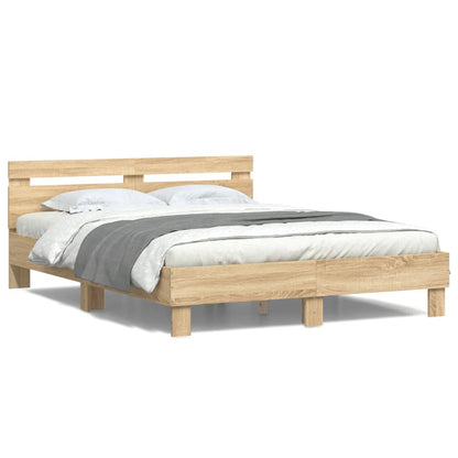 Bed Frame with LED without Mattress Sonoma Oak 140x200 cm