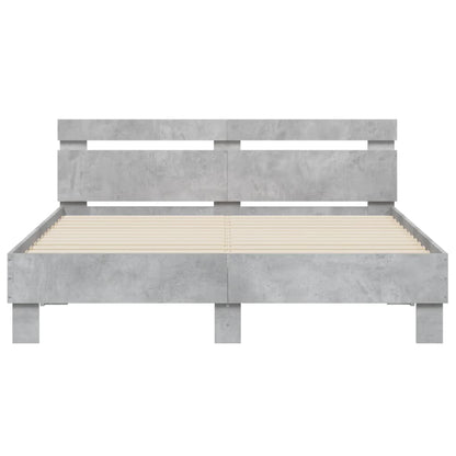 Bed Frame with LED without Mattress Concrete Grey 140x200 cm