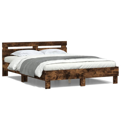 Bed Frame with LED without Mattress Smoked Oak 140x200 cm