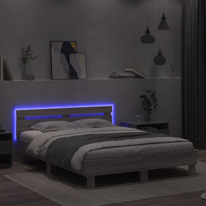 Bed Frame with LED without Mattress Grey Sonoma 140x200 cm