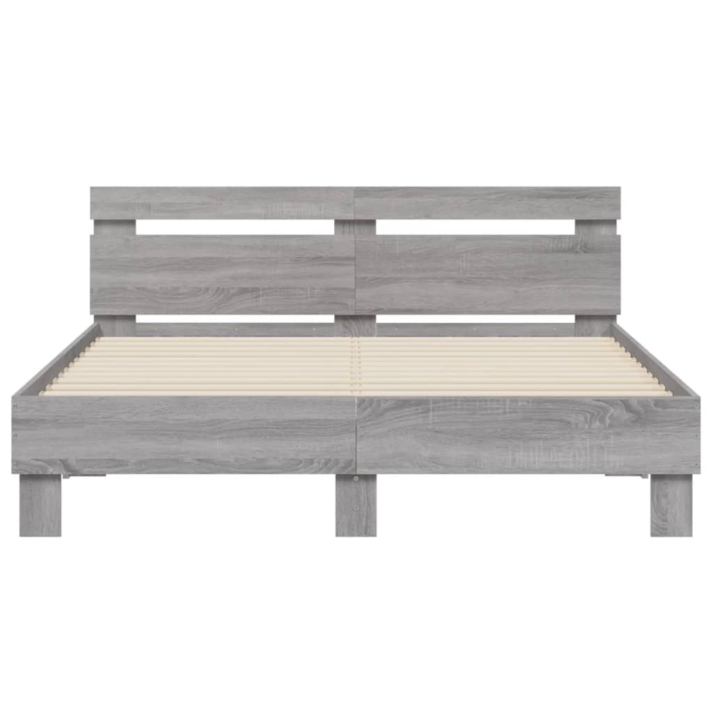 Bed Frame with LED without Mattress Grey Sonoma 140x200 cm