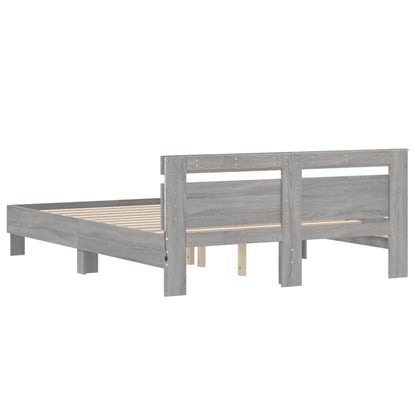 Bed Frame with LED without Mattress Grey Sonoma 140x200 cm