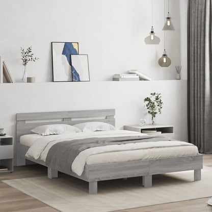 Bed Frame with LED without Mattress Grey Sonoma 140x200 cm