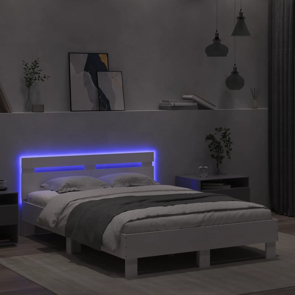 Bed Frame with LED without Mattress White 120x200 cm