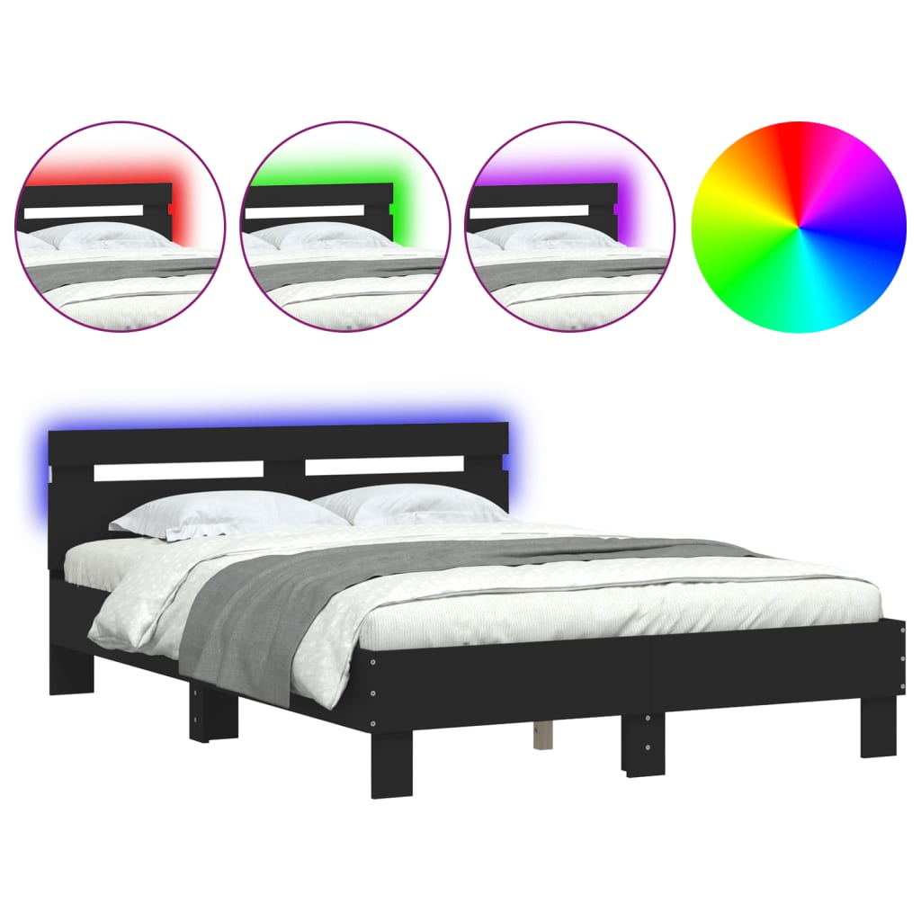 Bed Frame with LED without Mattress Black 120x200 cm