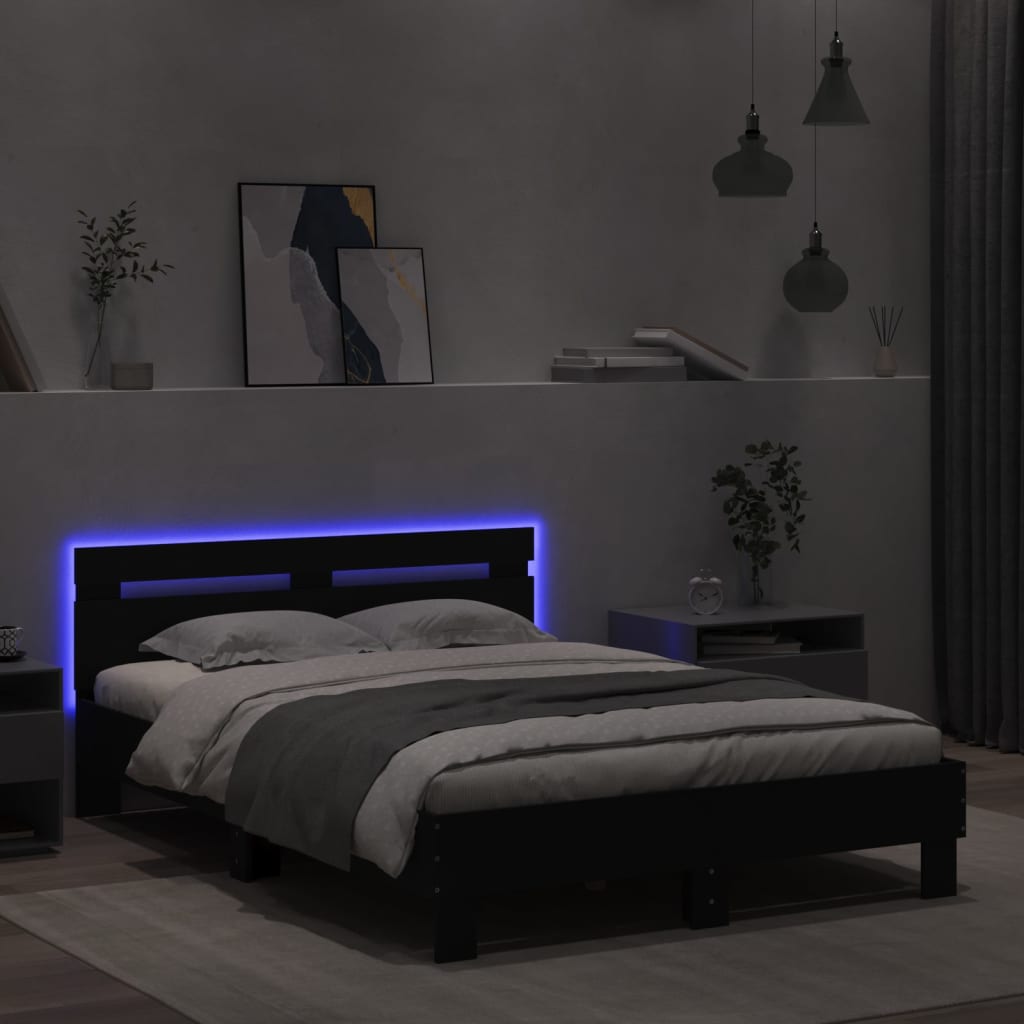Bed Frame with LED without Mattress Black 120x200 cm