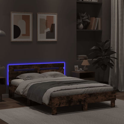 Bed Frame with LED without Mattress Smoked Oak 120x200 cm