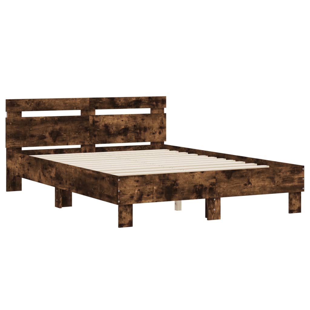 Bed Frame with LED without Mattress Smoked Oak 120x200 cm