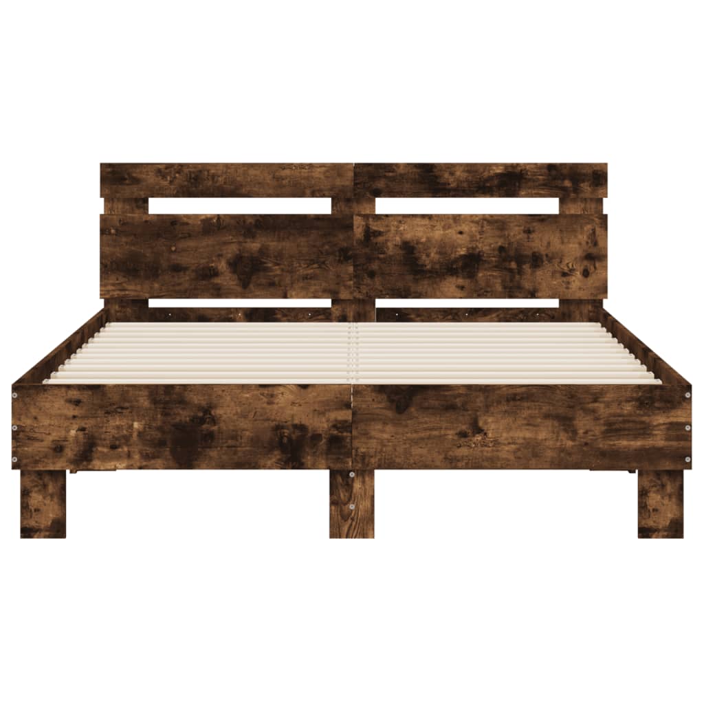 Bed Frame with LED without Mattress Smoked Oak 120x200 cm