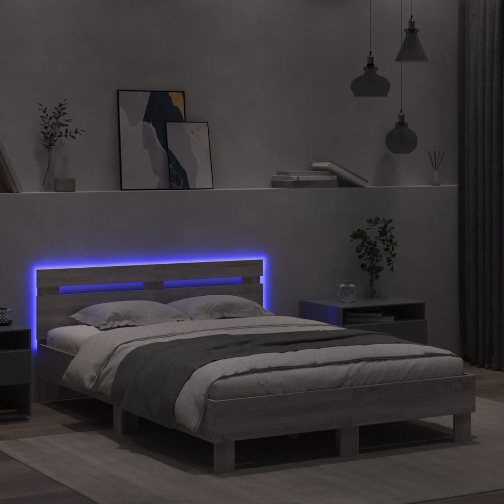 Bed Frame with LED without Mattress Grey Sonoma 120x200 cm