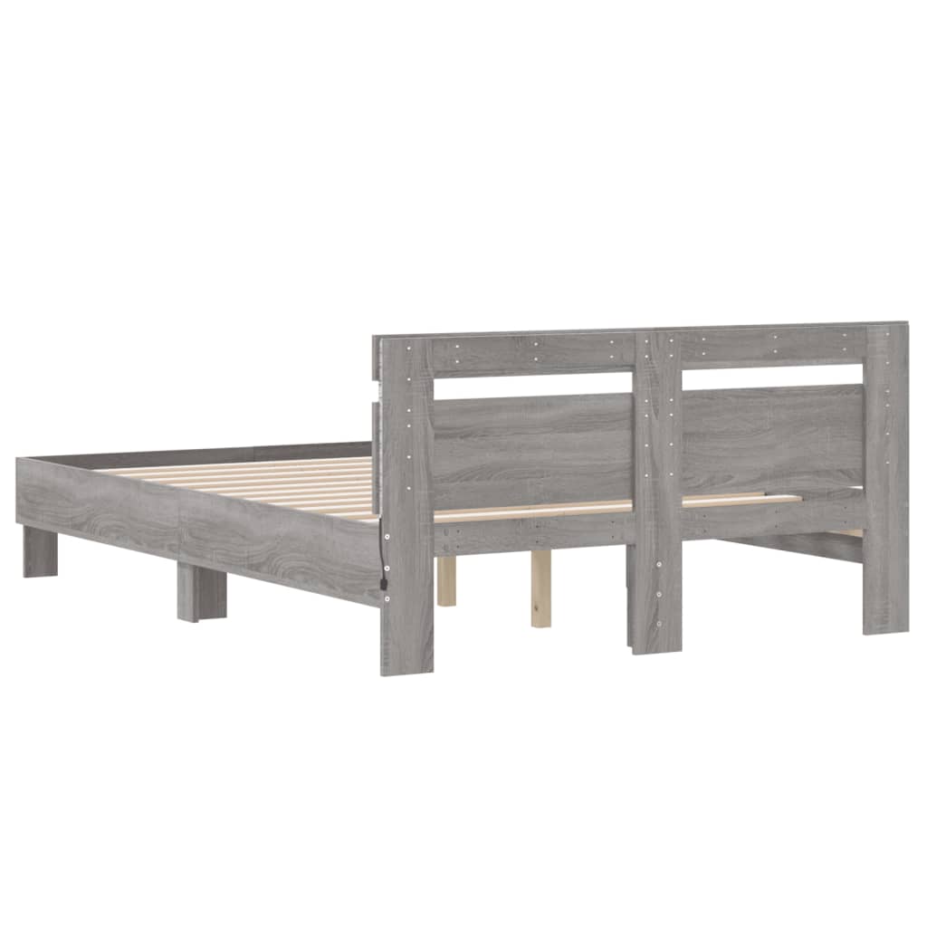 Bed Frame with LED without Mattress Grey Sonoma 120x200 cm