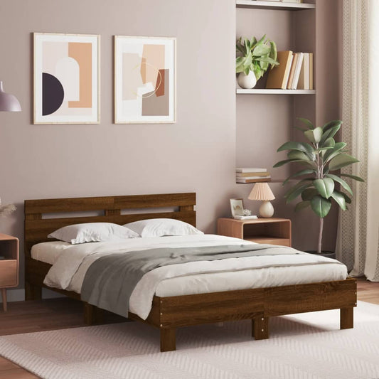 Bed Frame with LED without Mattress Brown Oak 120x200 cm