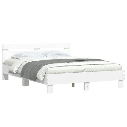 Bed Frame with LED without Mattress White 140x190 cm