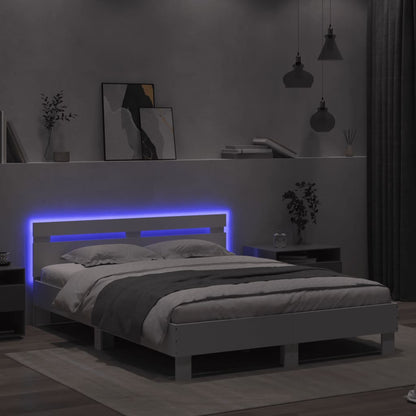 Bed Frame with LED without Mattress White 140x190 cm