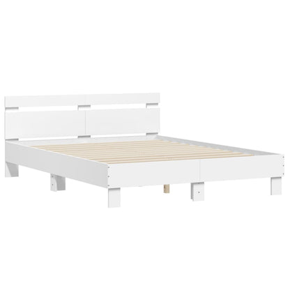 Bed Frame with LED without Mattress White 140x190 cm