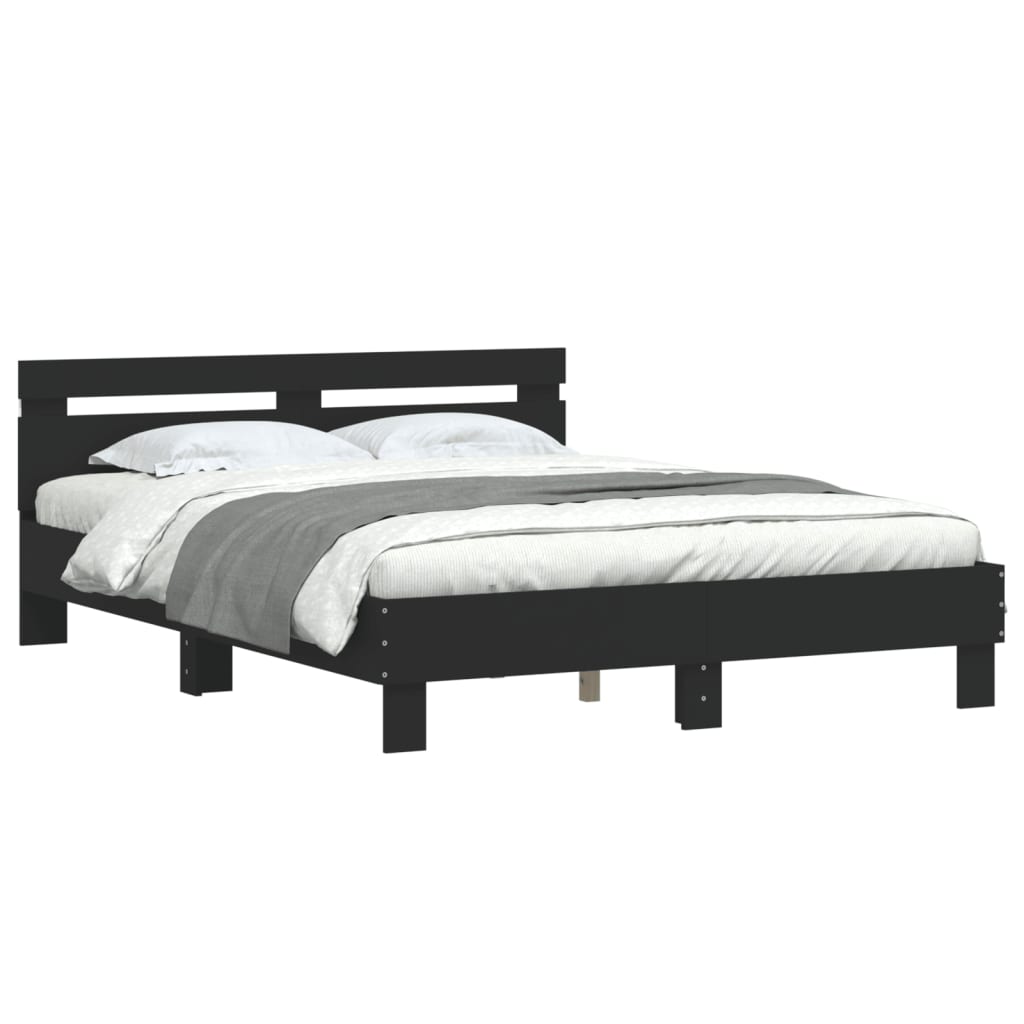Bed Frame with LED without Mattress Black 140x190 cm