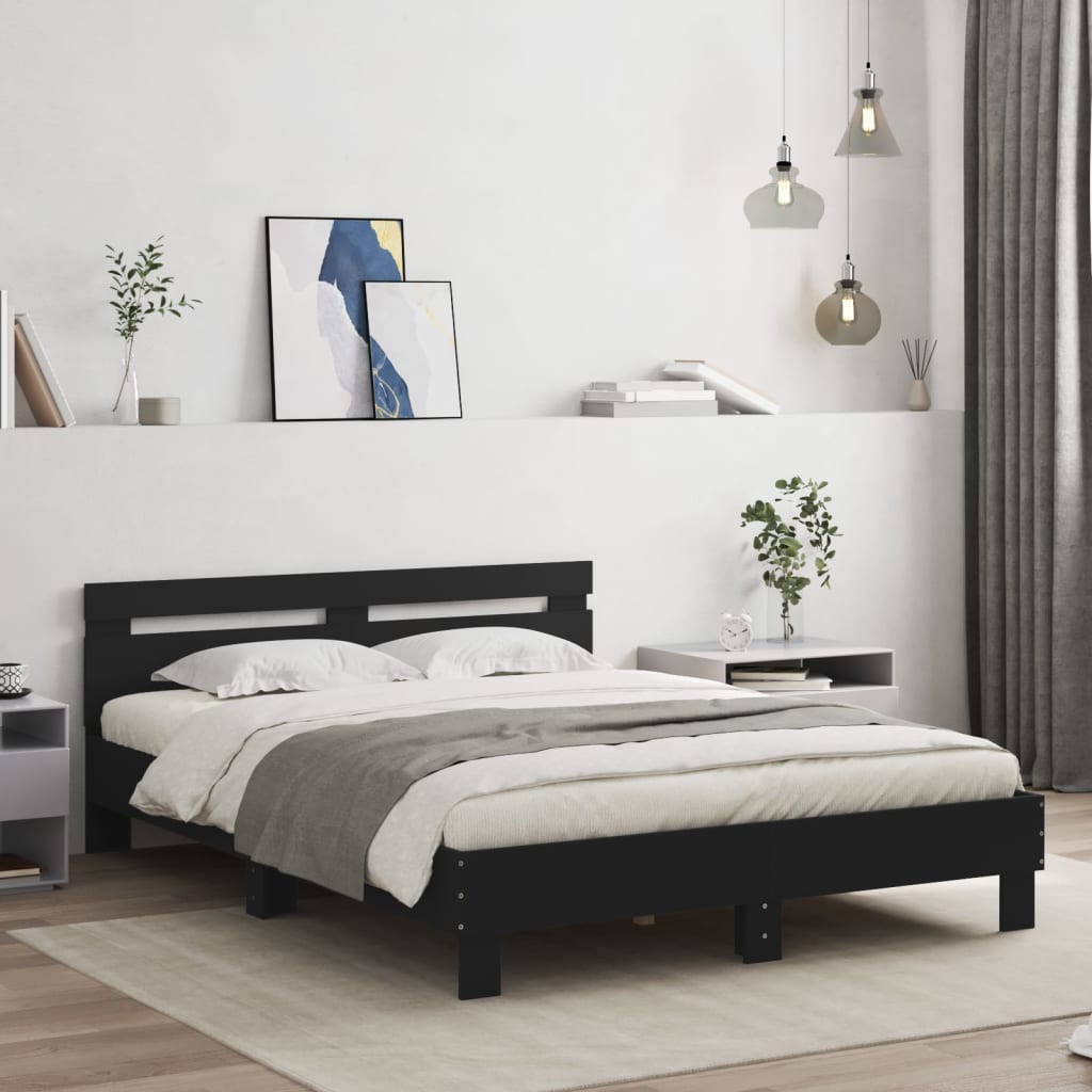 Bed Frame with LED without Mattress Black 140x190 cm