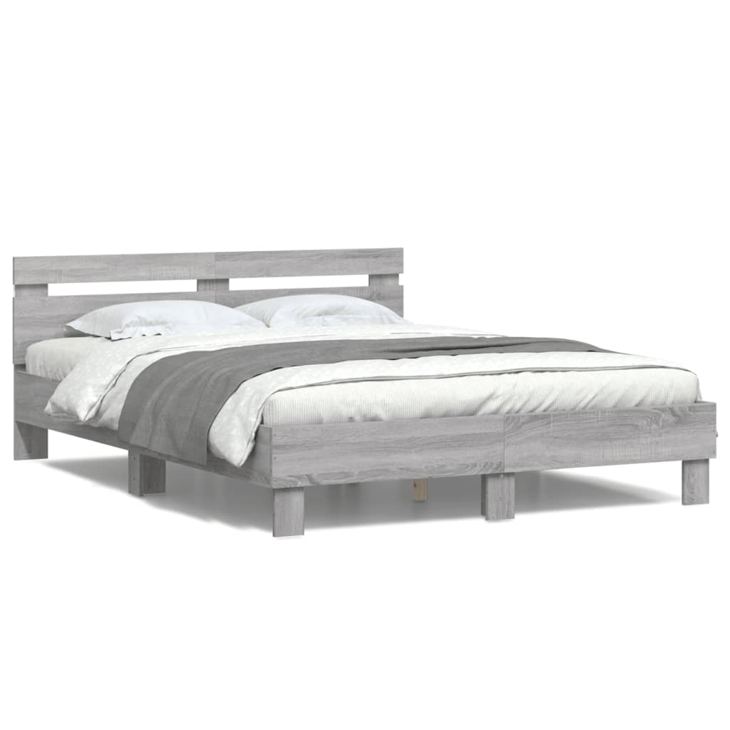 Bed Frame with LED without Mattress Grey Sonoma 140x190 cm