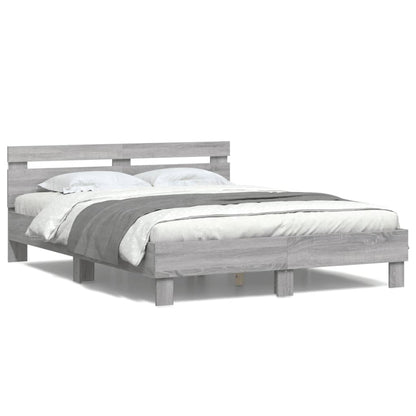 Bed Frame with LED without Mattress Grey Sonoma 140x190 cm