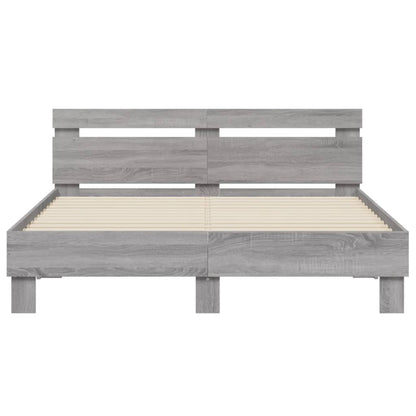 Bed Frame with LED without Mattress Grey Sonoma 140x190 cm
