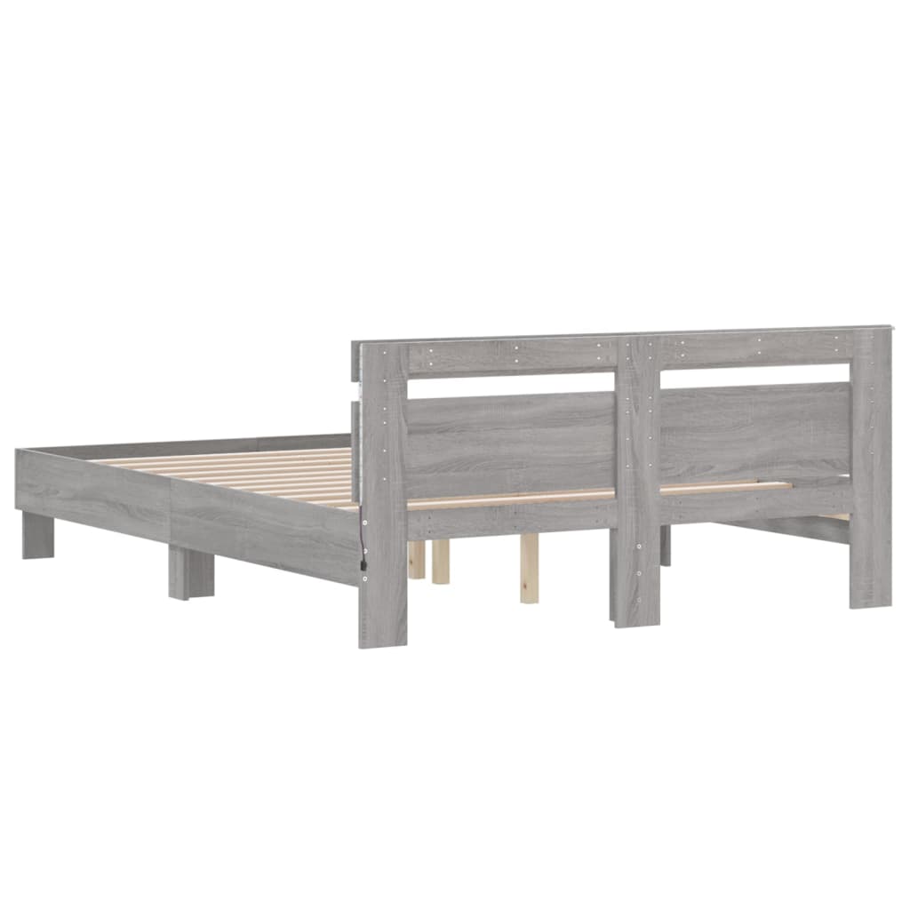 Bed Frame with LED without Mattress Grey Sonoma 140x190 cm