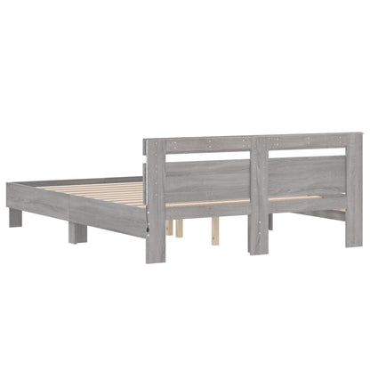 Bed Frame with LED without Mattress Grey Sonoma 140x190 cm