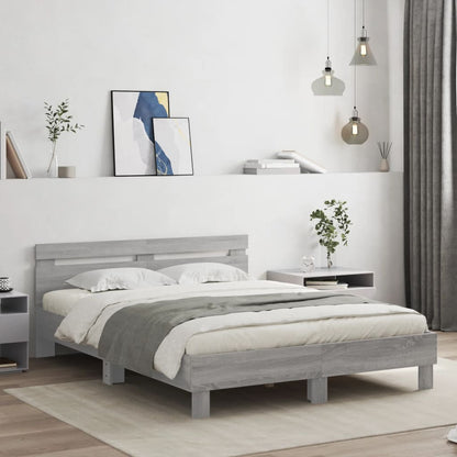 Bed Frame with LED without Mattress Grey Sonoma 140x190 cm