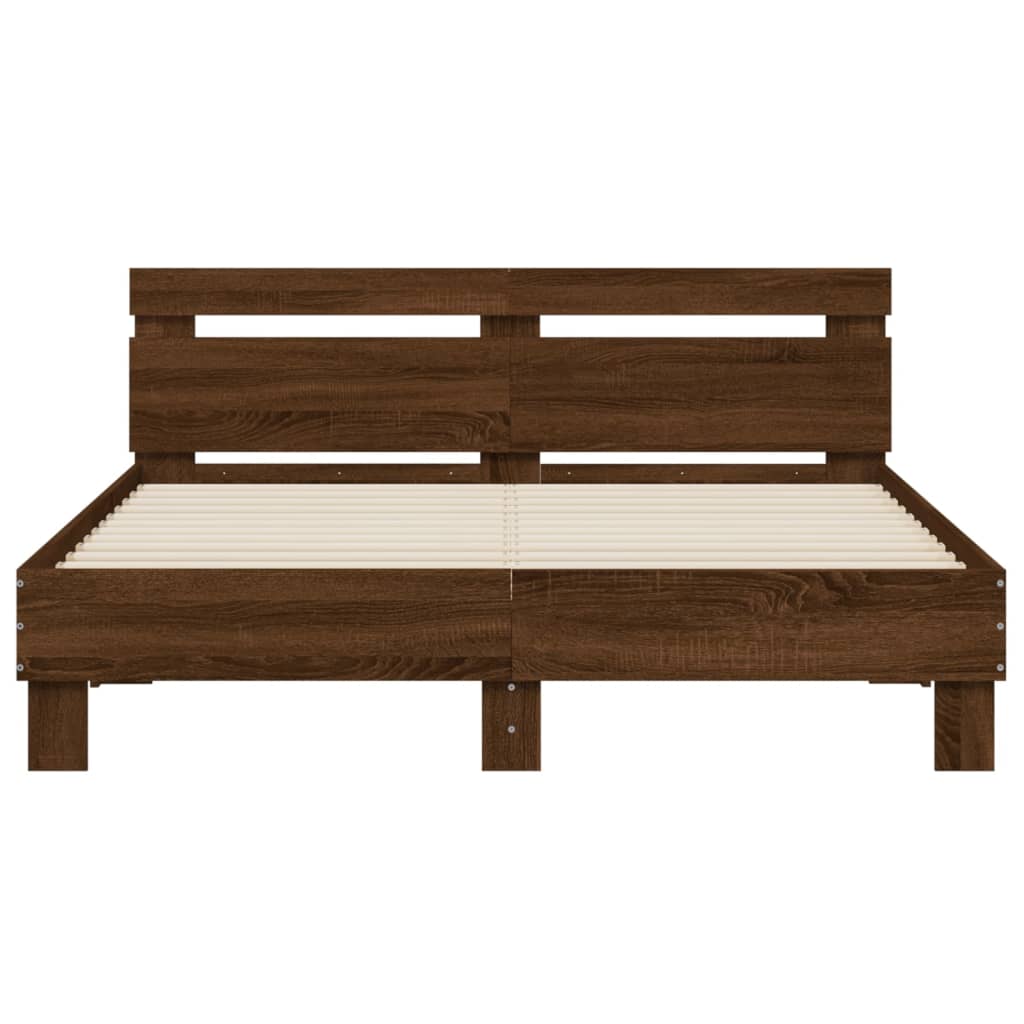 Bed Frame with LED without Mattress Brown Oak 140x190 cm