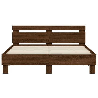 Bed Frame with LED without Mattress Brown Oak 140x190 cm