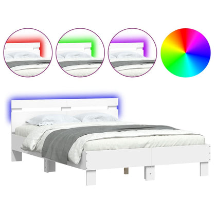 Bed Frame with LED without Mattress White 135x190 cm Double