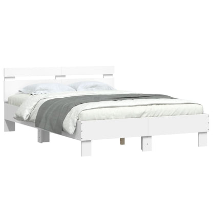 Bed Frame with LED without Mattress White 135x190 cm Double