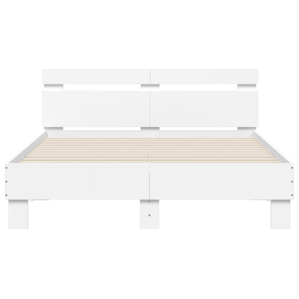 Bed Frame with LED without Mattress White 135x190 cm Double