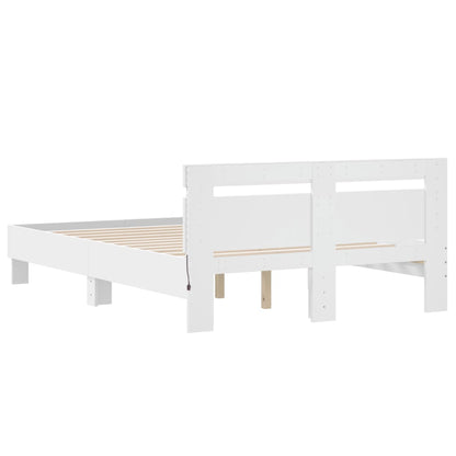 Bed Frame with LED without Mattress White 135x190 cm Double