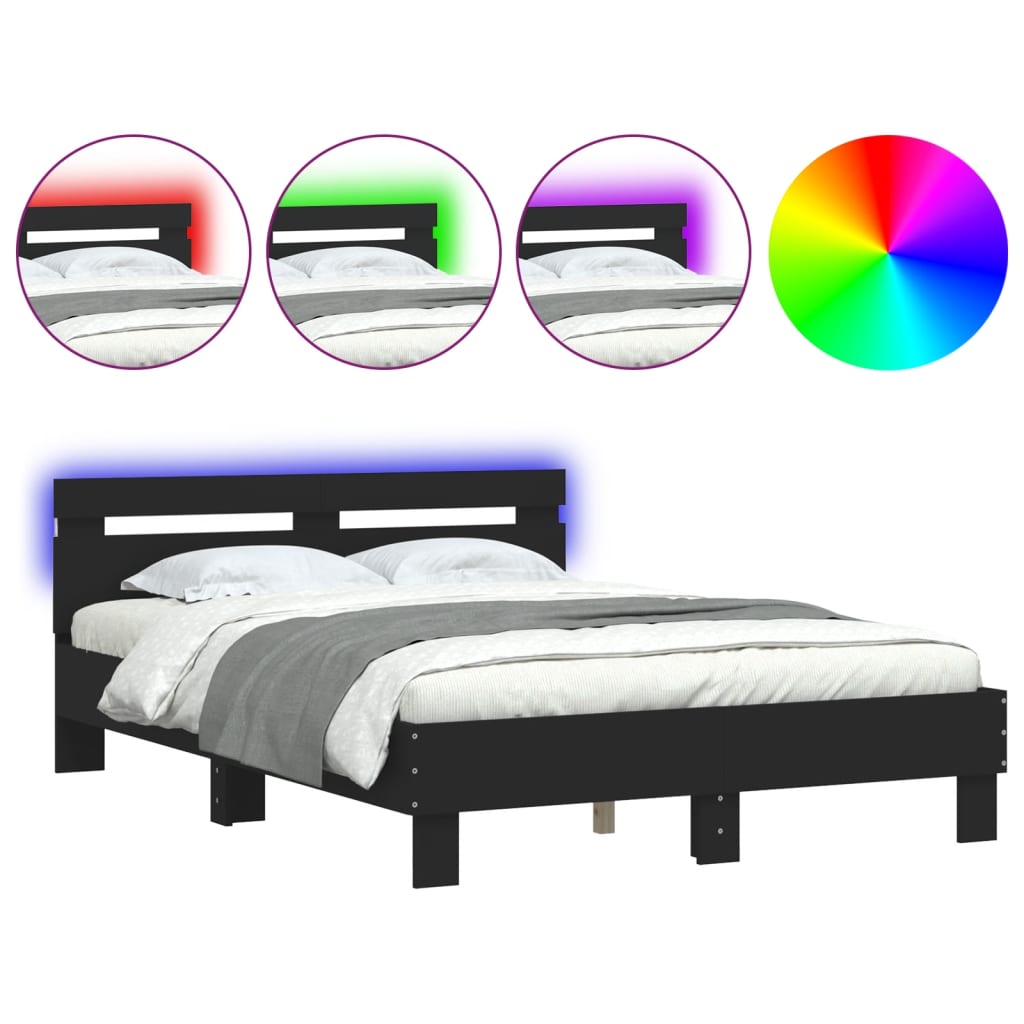 Bed Frame with LED without Mattress Black 135x190 cm Double
