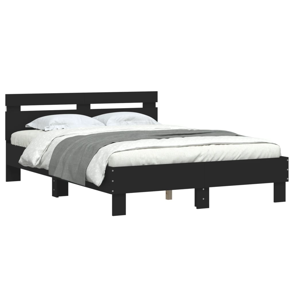 Bed Frame with LED without Mattress Black 135x190 cm Double
