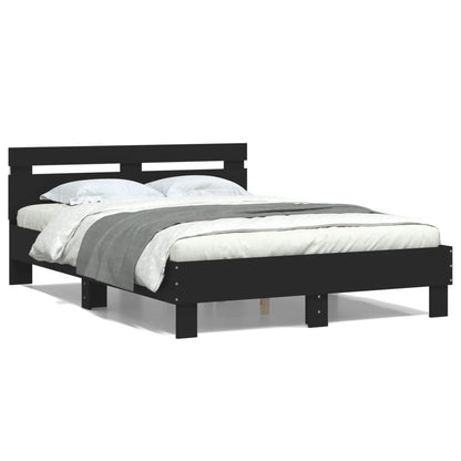 Bed Frame with LED without Mattress Black 135x190 cm Double
