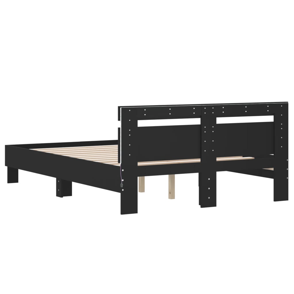 Bed Frame with LED without Mattress Black 135x190 cm Double