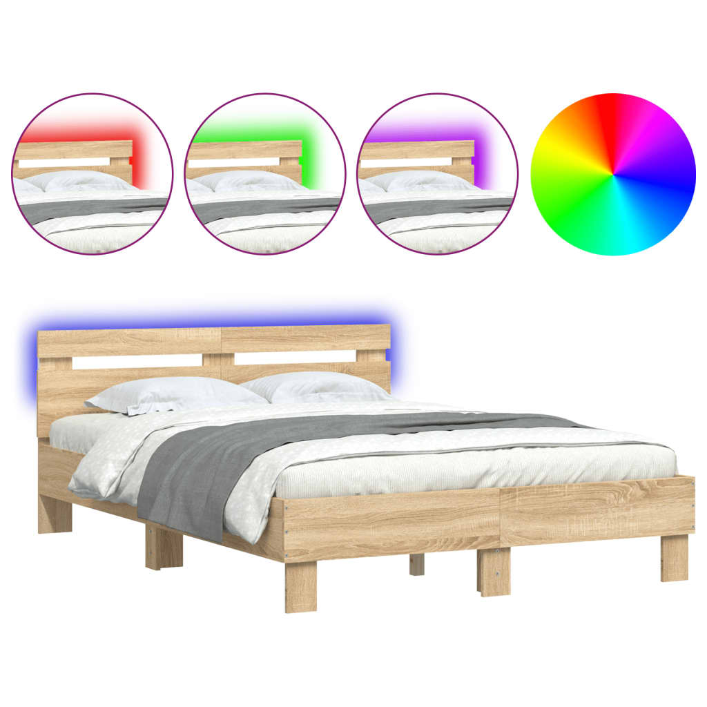 Bed Frame with LED without Mattress Sonoma Oak 135x190 cm Double