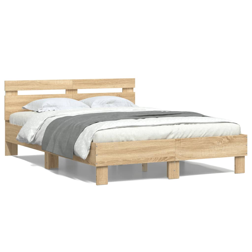 Bed Frame with LED without Mattress Sonoma Oak 135x190 cm Double