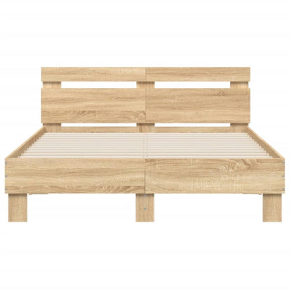 Bed Frame with LED without Mattress Sonoma Oak 135x190 cm Double
