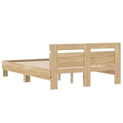 Bed Frame with LED without Mattress Sonoma Oak 135x190 cm Double