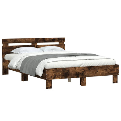 Bed Frame with LED without Mattress Smoked Oak 135x190 cm Double
