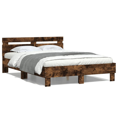 Bed Frame with LED without Mattress Smoked Oak 135x190 cm Double