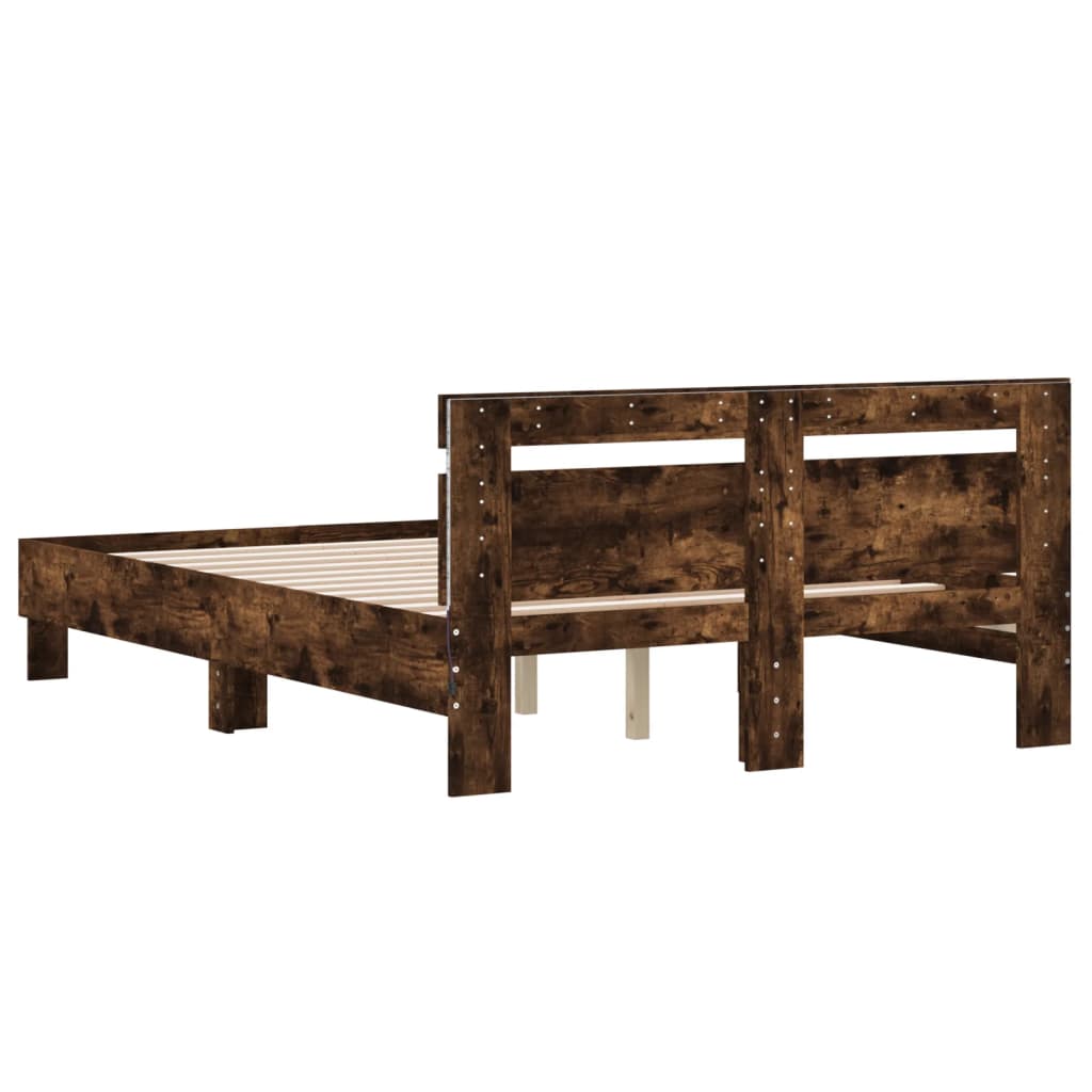 Bed Frame with LED without Mattress Smoked Oak 135x190 cm Double