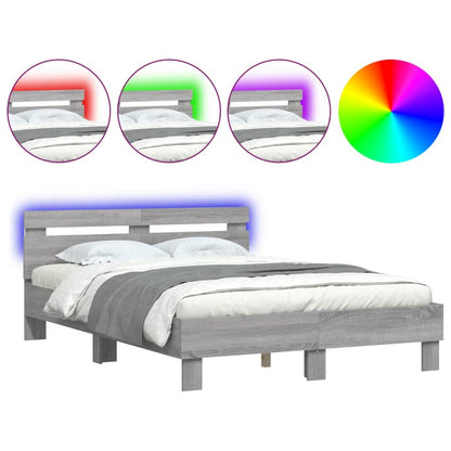 Bed Frame with LED without Mattress Grey Sonoma 135x190 cm Double