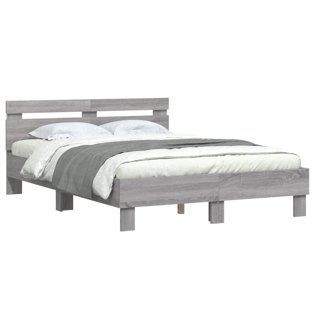 Bed Frame with LED without Mattress Grey Sonoma 135x190 cm Double