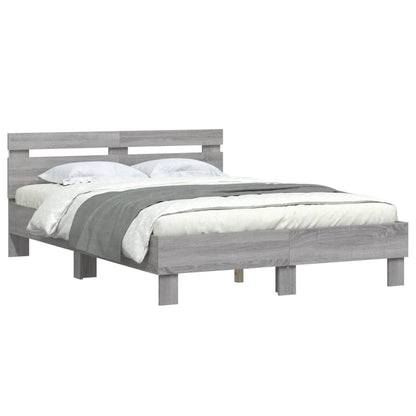 Bed Frame with LED without Mattress Grey Sonoma 135x190 cm Double