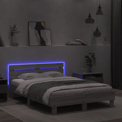 Bed Frame with LED without Mattress Grey Sonoma 135x190 cm Double