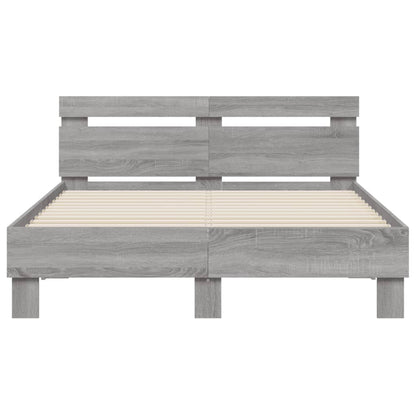Bed Frame with LED without Mattress Grey Sonoma 135x190 cm Double